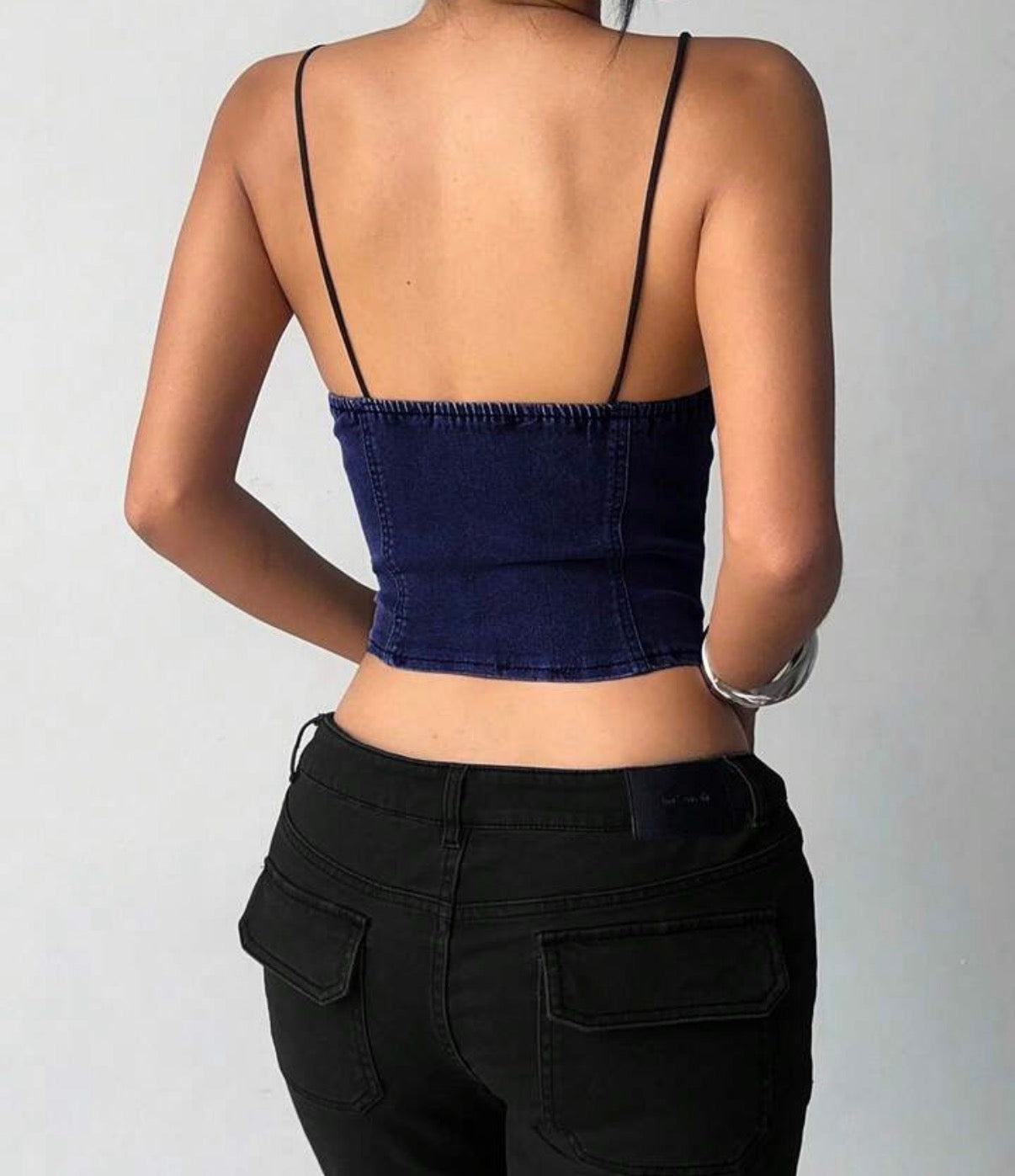 Corsetto in denim con pizzo