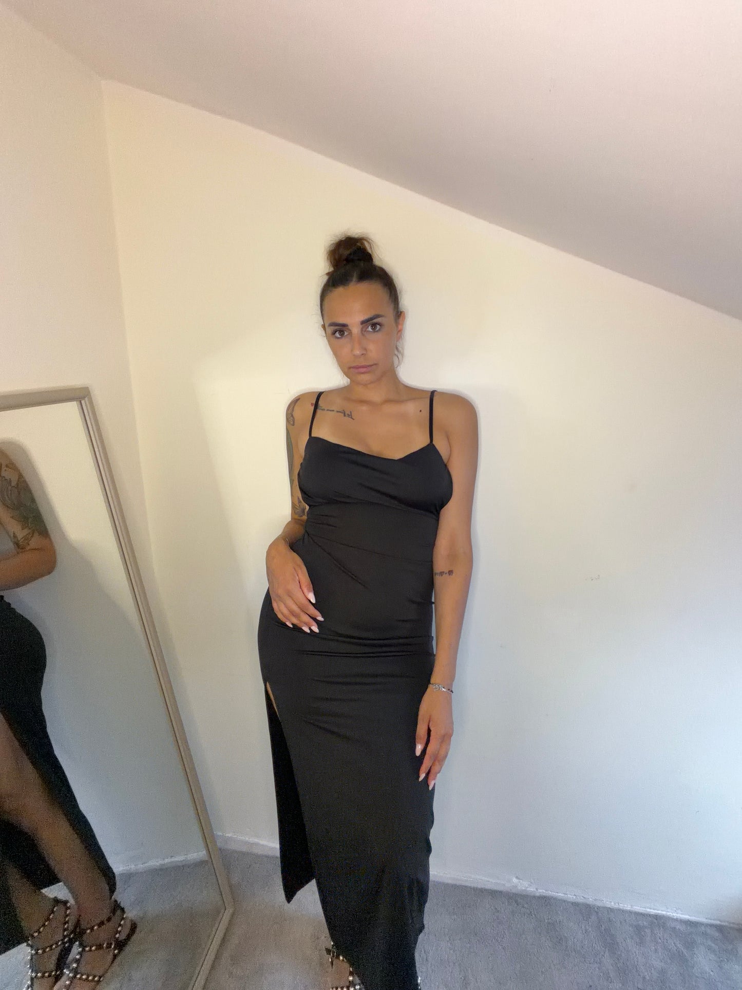 Abito Lungo Satin Nero