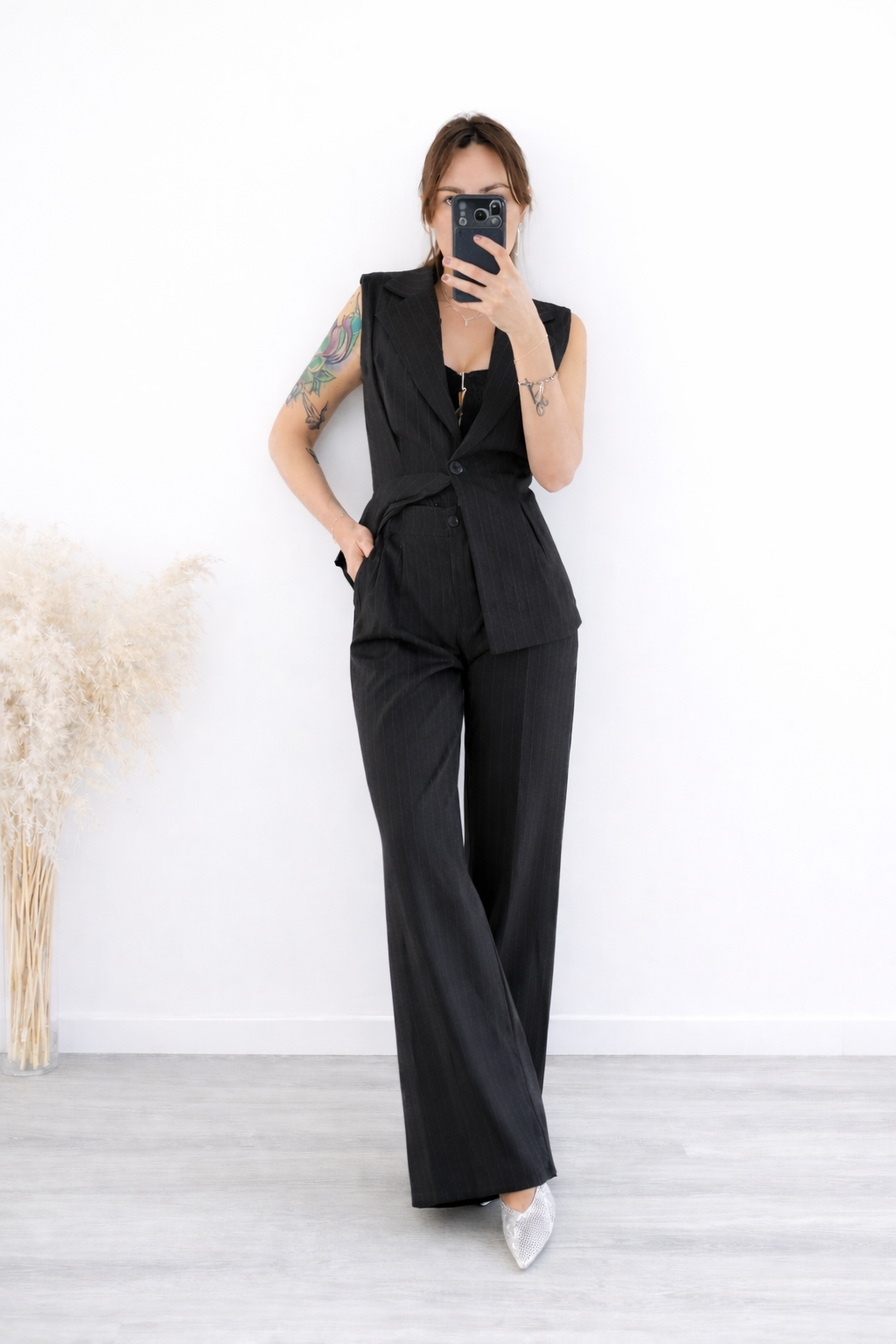 Set gessato,Gilet sfiancato e Pantalone elasticizzato