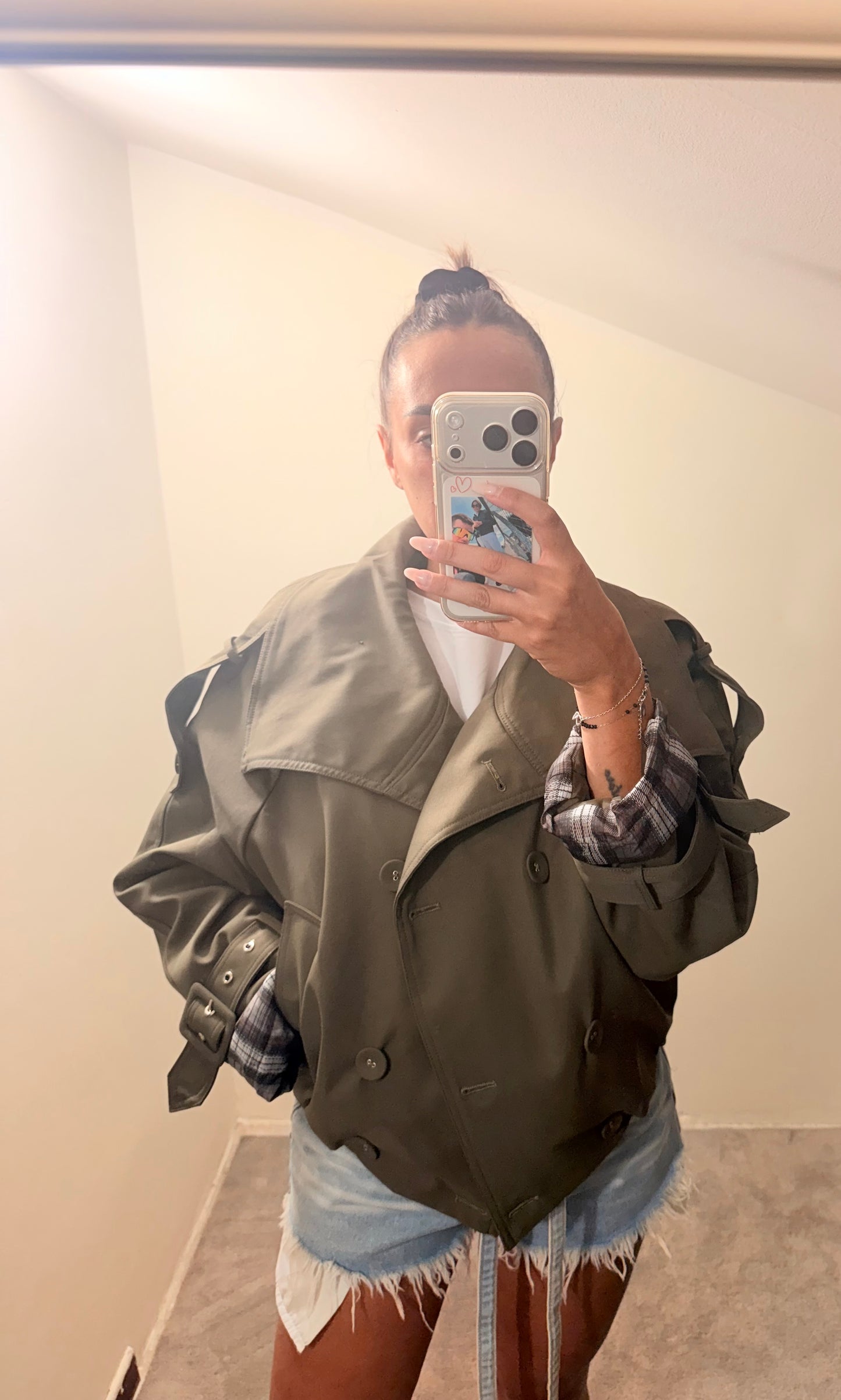 Giacca crop trench verde