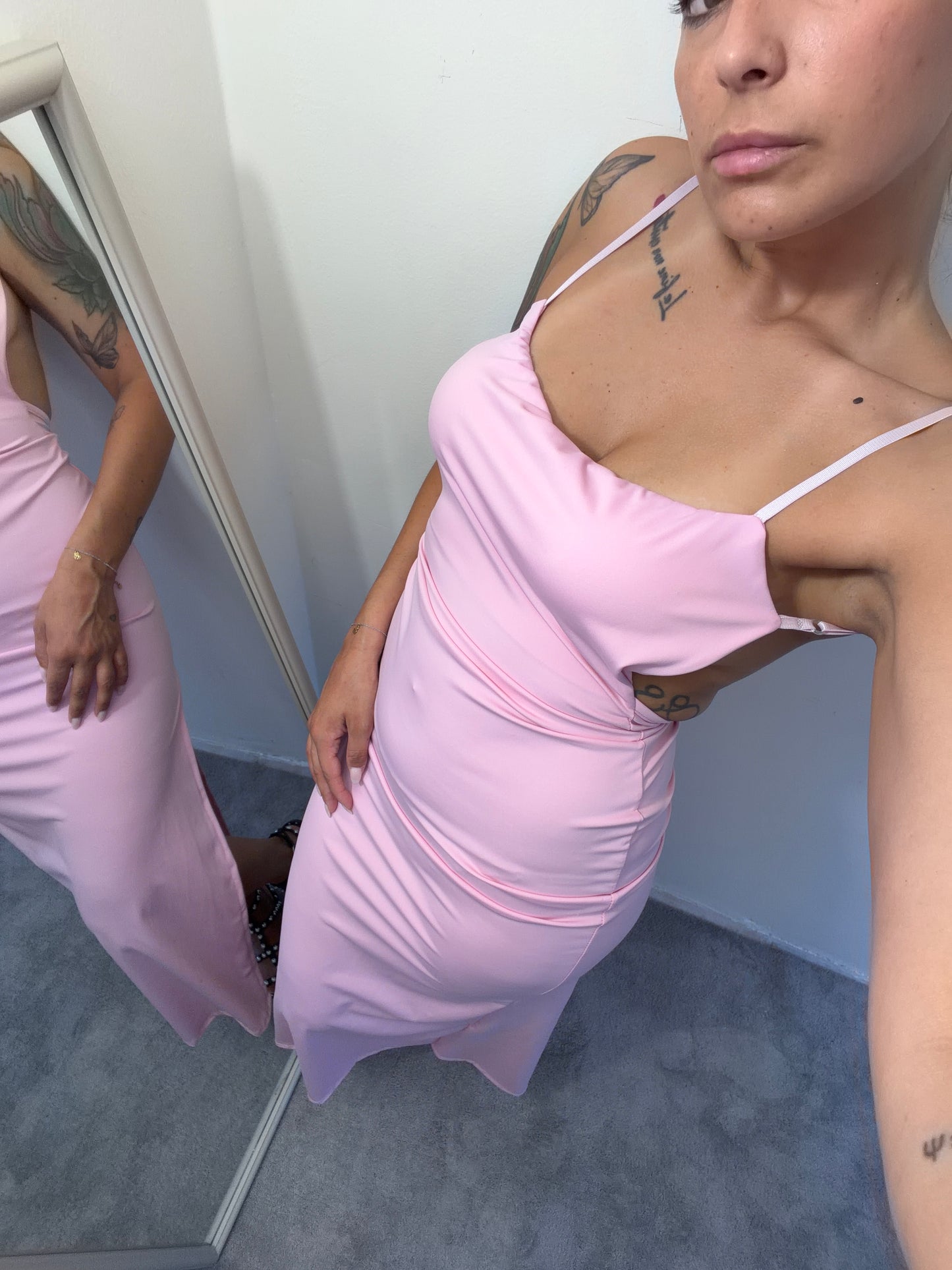 Abito Lungo Satin Rosa Barbie