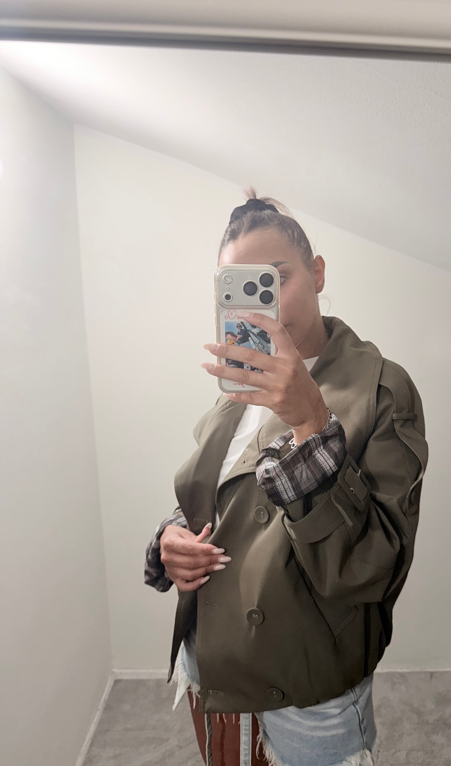 Giacca crop trench verde