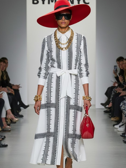 Maxi Dress New Collection BYMANYC ® New York • Stampa geometrica in bianco e nero