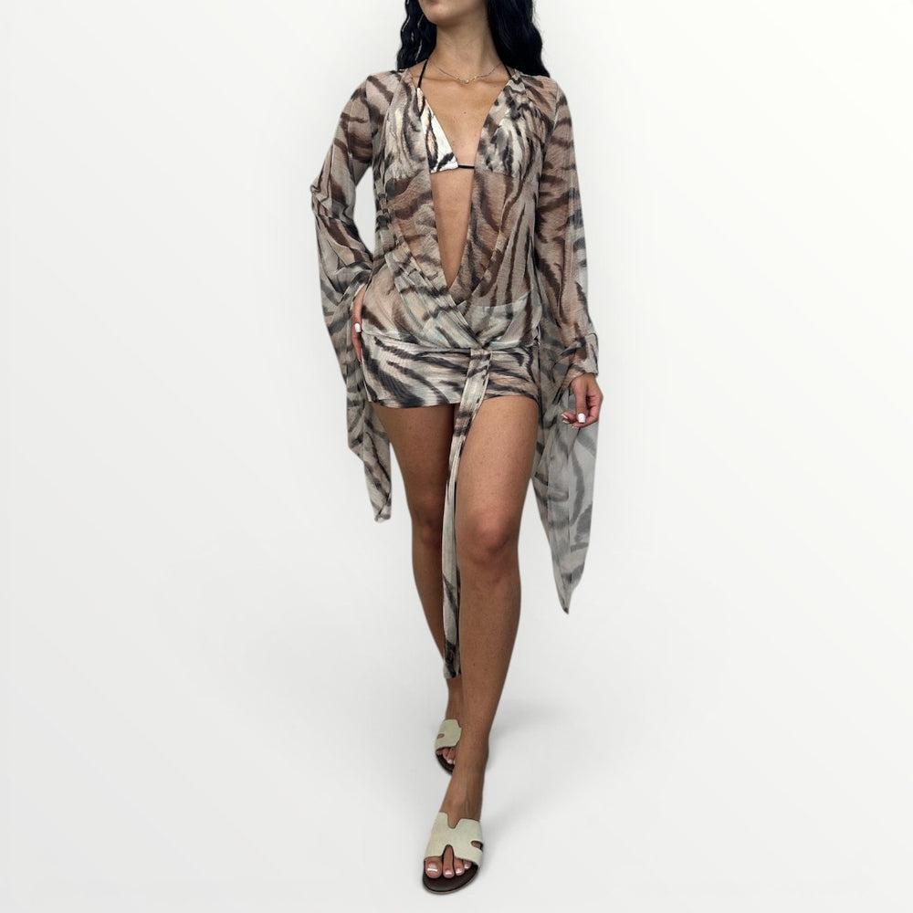 Copricostume con bikini zebrato