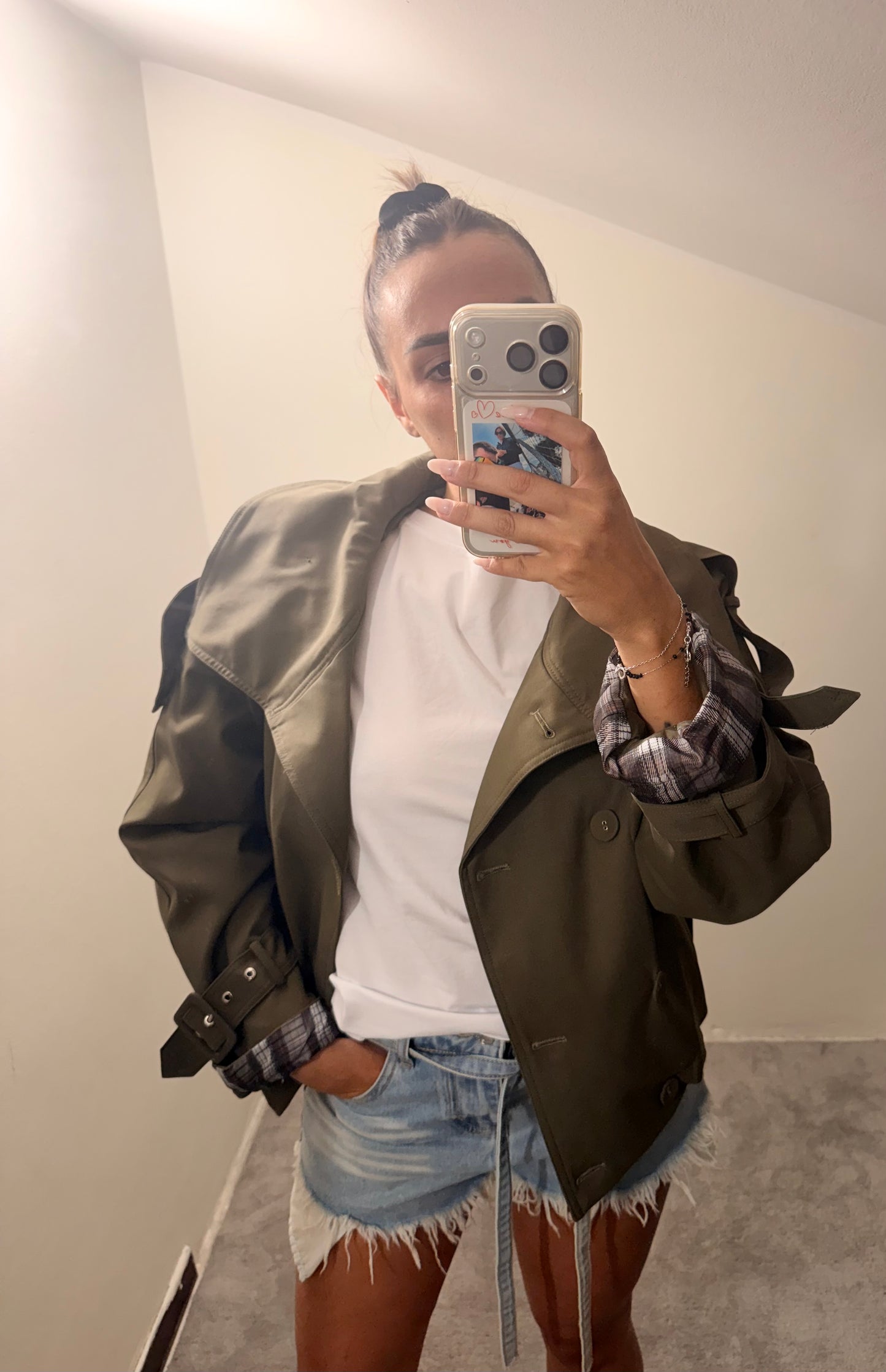 Giacca crop trench verde