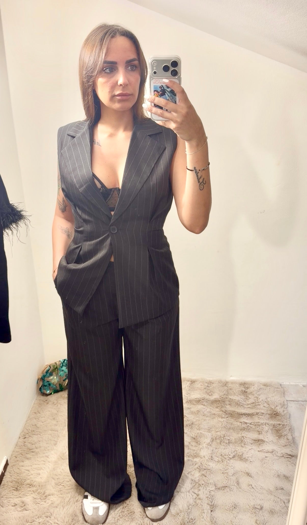 Set gessato,Gilet sfiancato e Pantalone elasticizzato