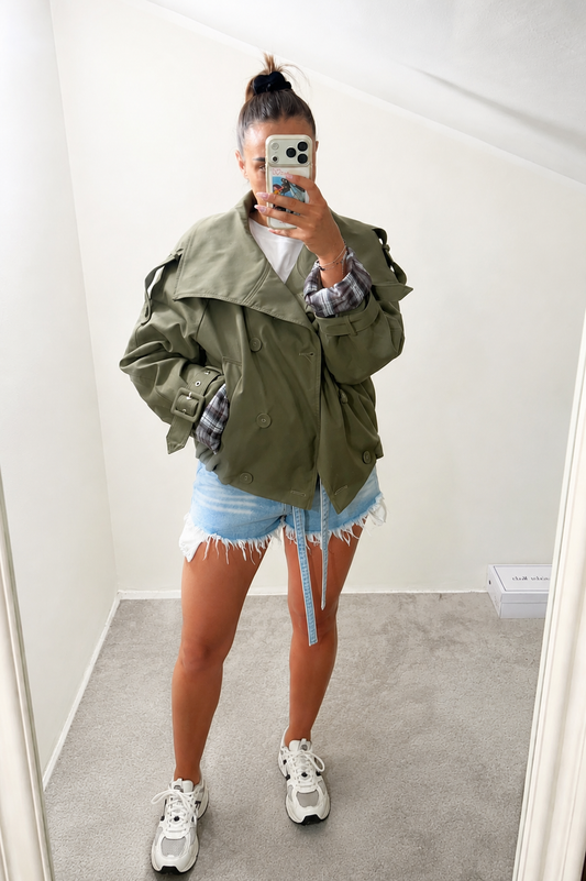 Giacca crop trench verde