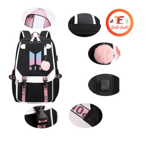 MOCHILA BTS COLOR BLANCO Y NEGRO